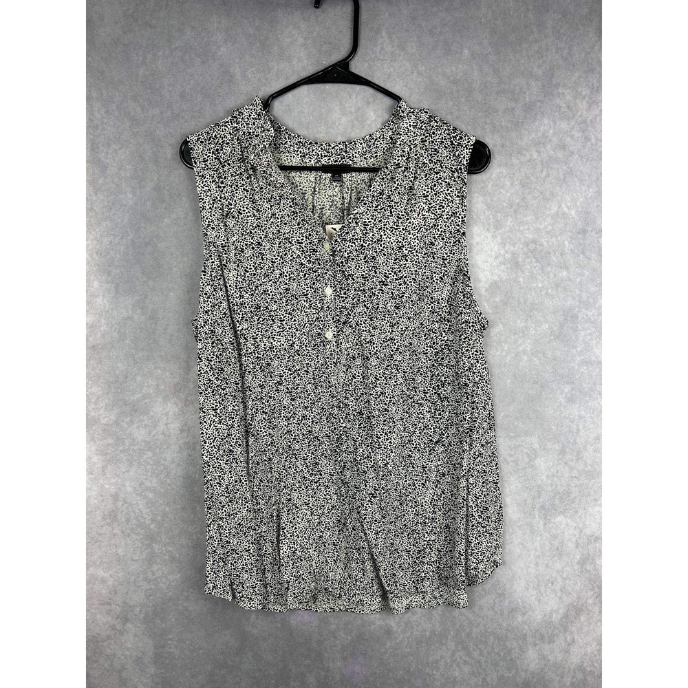 Talbots‎ Women's Sleeveless Blouse XL Black White Print Button Front Viscose